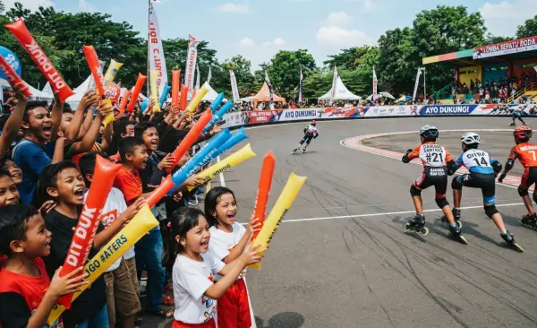 Balon Promosi Bandung menambah semangat peserta lomba balap sepatu roda.