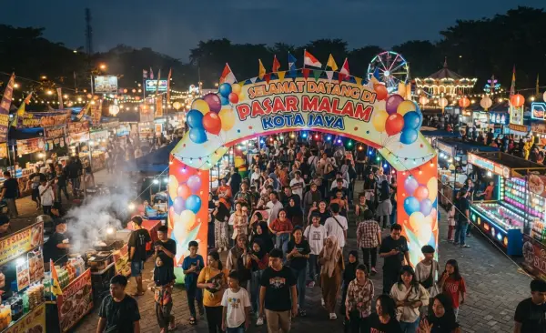 Balon Gate Samarinda menjadi pintu masuk pada event pasar malam.