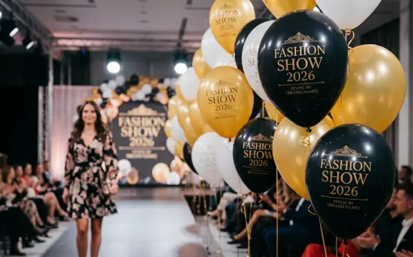 Balon promosi Pekanbaru dengan cetakan logo dan tulisan Fashion Show menghiasi area peragaan busana.