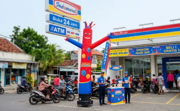 balon sky dancer banjarmasin sedang digunakan pada acara promosi di indomaret