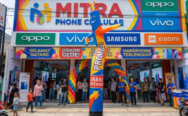 balon sky dancer jamgi sedang digunakan di area toko handpone