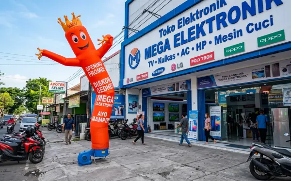 balon sky dancer padang digunakan saat promosi toko elektronik